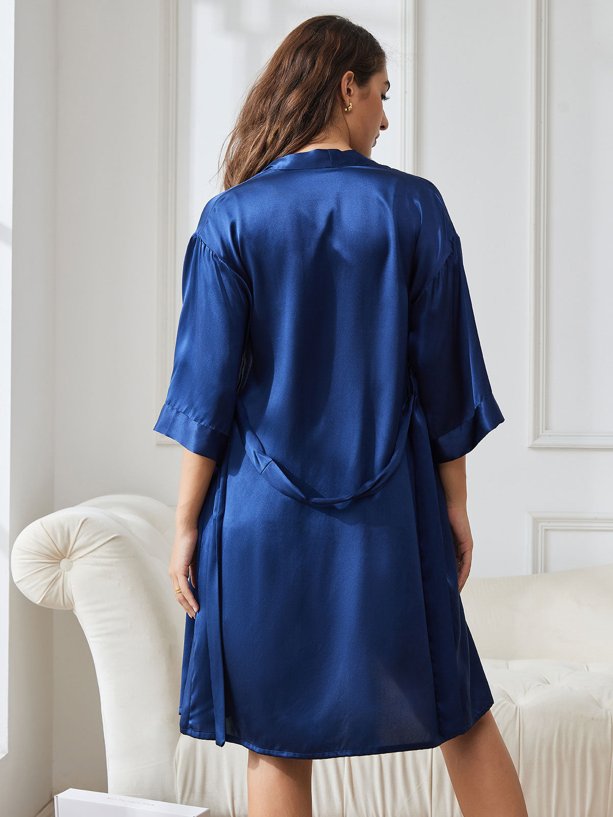 [Donkerblauw] SilkSilky-NL Nightgown&Robe Set 002