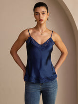 [Donkerblauw] SilkSilky-NL V Neck Cami-Top 001