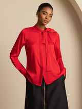 [Wijn] SilkSilky-NL 19Momme Lange Mouw Strikhals Blouse 003