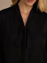 [Zwart] SilkSilky-NL Long Sleeve Tie Neck Blouse 004