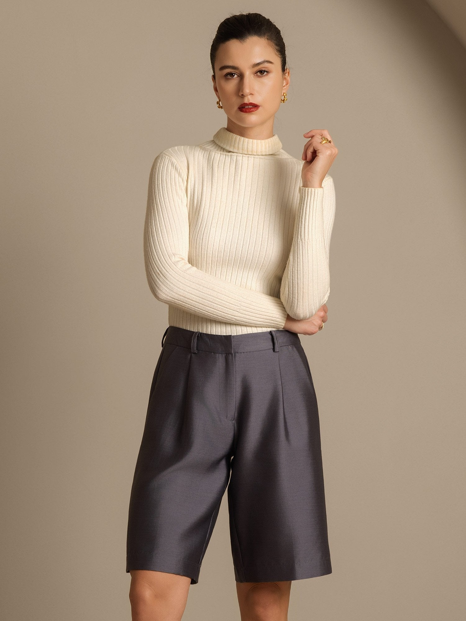 [Grijs] SilkSilky-NL 32Momme Silk-Wool Blend Womens Shorts 008,