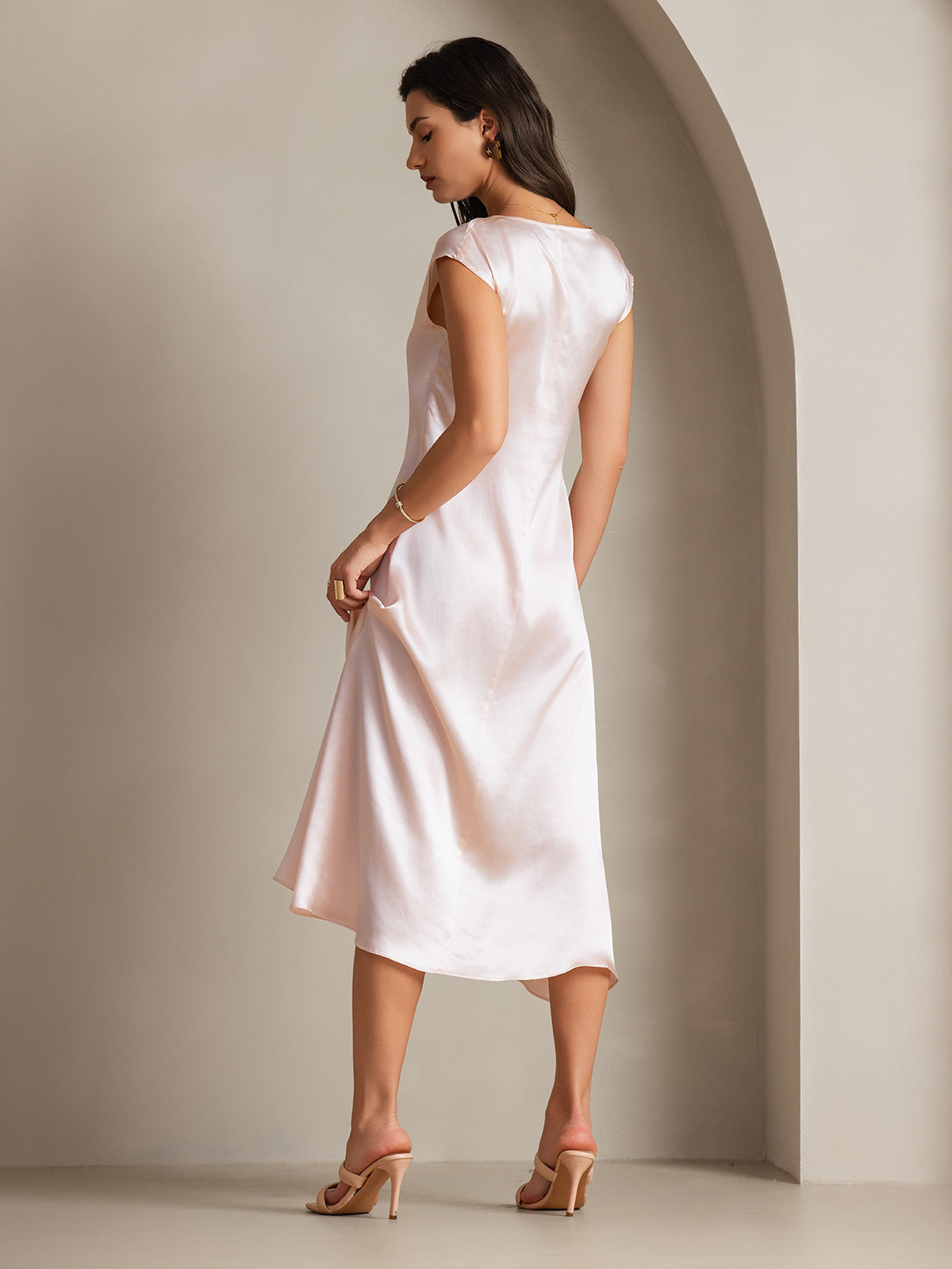 SilkSilky-NL 19Momme Zijde Mouwloos Ronde Hals Jurk Roze 001