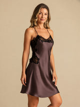 [Donkerbruin] SilkSilky-NL Spaghetti Strap V Neck Nachthemd 003