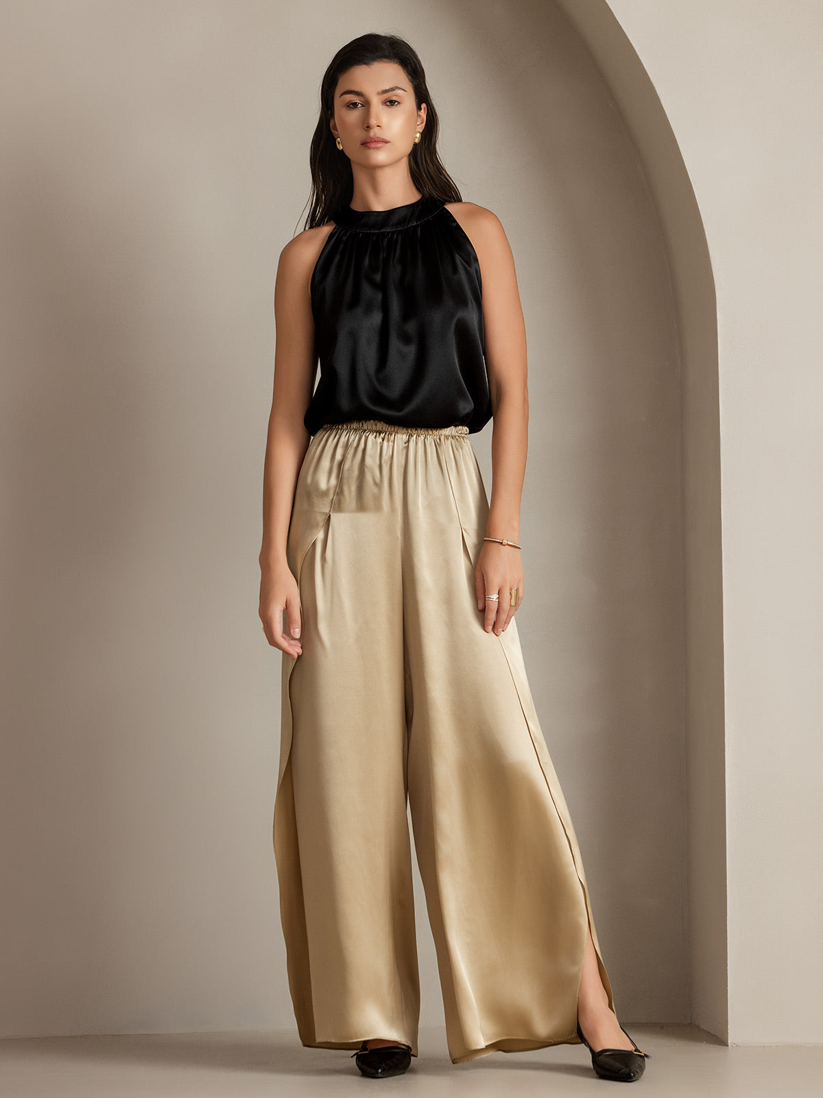 [Champagne] SilkSilky-NL 19Momme Zijde Womens Pants 013