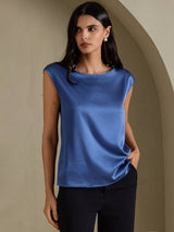 [Echt Petrol] SilkSilky-NL Cap Sleeve Round Neck Dames T-Shirt 001
