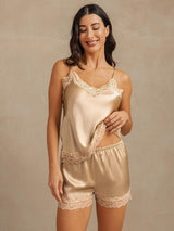 [Champagne] SilkSilky-NL Spaghetti Strap V Neck Cami-Set 001