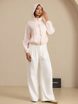 [Roze] SilkSilky-NL 18Momme Lange Mouw Staande Kraag Dames Bovenkleding 007