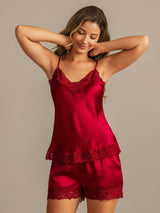 [Wijn] SilkSilky-NL Spaghetti Strap V Neck Cami-Set 005