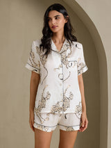 [Witte Jachtluipaard] SilkSilky-NL Short Sleeve Notch Collar Dames Pyjama Set 004