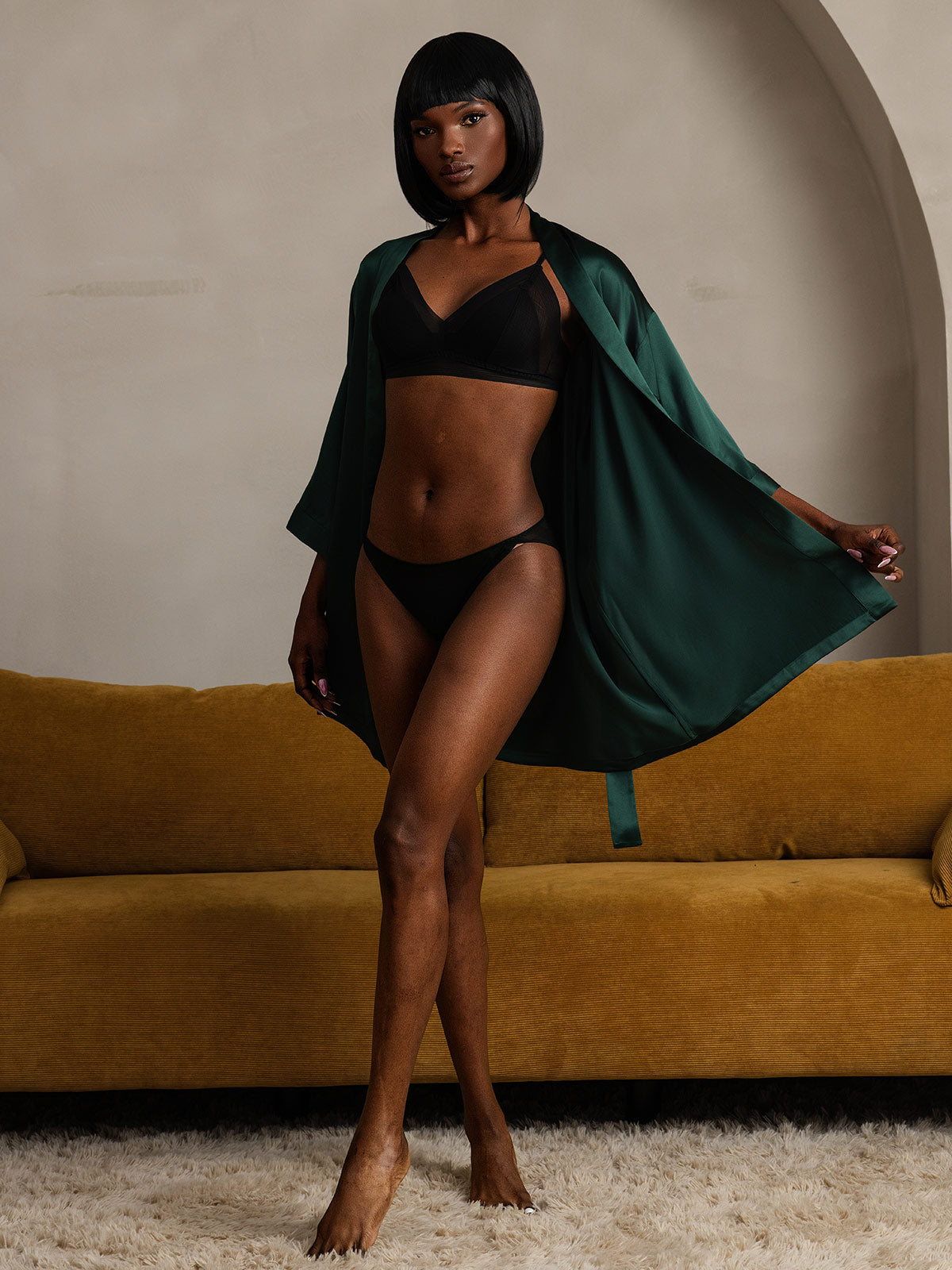 [Donkergroen] SilkSilky-NL Womens Robe 007