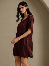 [Bruin] SilkSilky-NL Half Sleeve V Neck Nachthemd 005