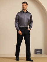 [Donkergrijs] SilkSilky-NL Long Sleeve Lapel Collar Heren Shirt 005