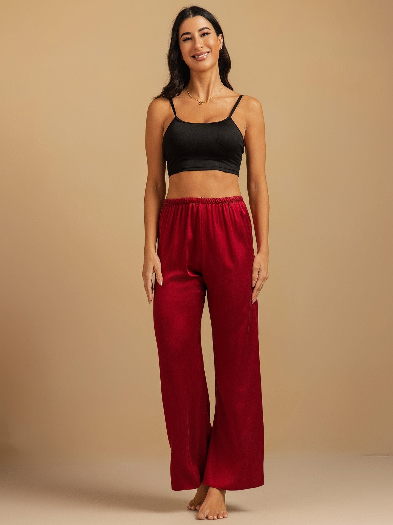 [Wijn] SilkSilky-NL 19Momme Zijde Womens Sleep Bottoms 008,