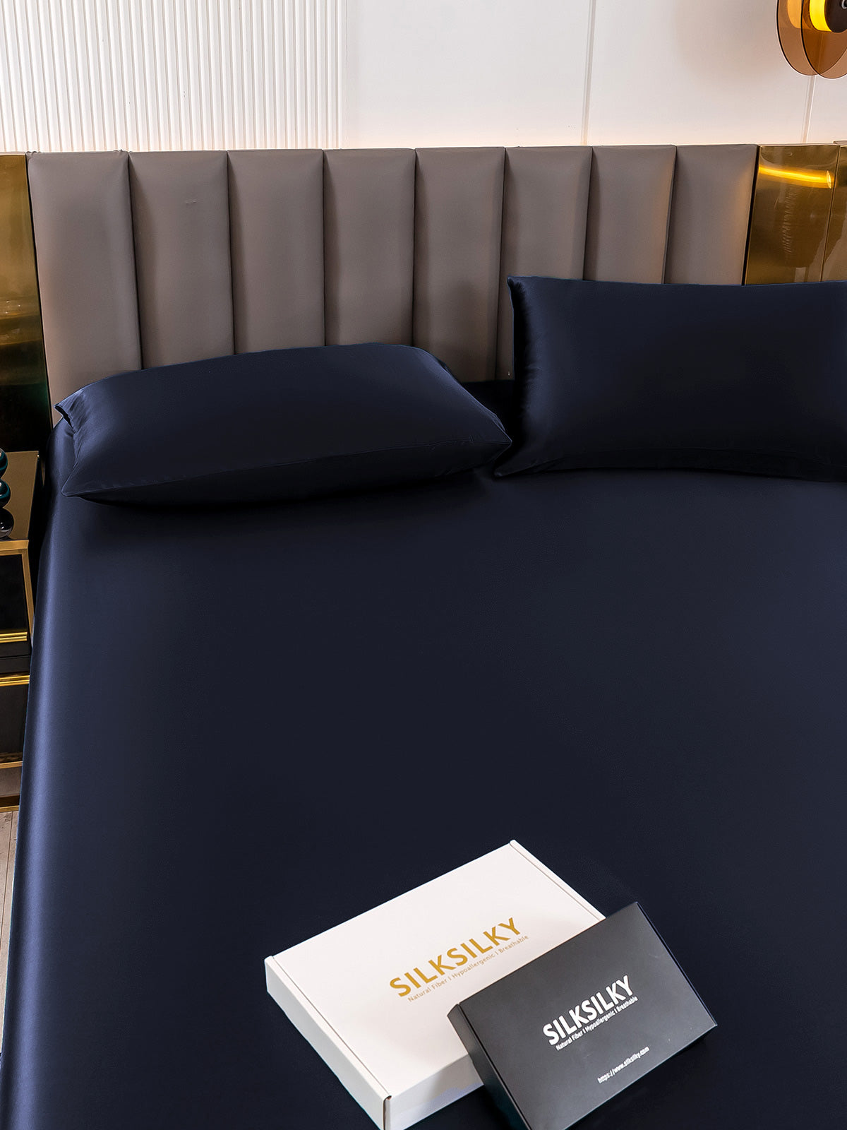 [Donkerblauw] SilkSilky-NL 19Momme Bedding Set 005
