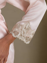[Roze] SilkSilky-NL 3/4 Sleeve V Neck Nachthemd&Kamerjas Set 005
