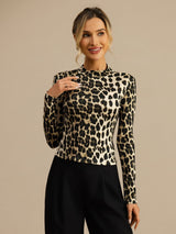 [Leopard] SilkSilky-NL Lange Mouw Col Montant Dames T-Shirt 003