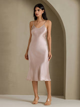 [Schaduwgrijs] SilkSilky-NL Spaghetti Strap V Neck Jurk 003