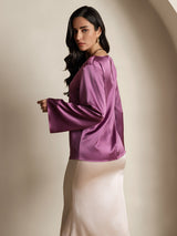 [Donkerpaars] SilkSilky-NL Long Sleeve Boat Neck Blouse 002