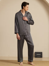 [Zwarte Ginkgo] SilkSilky-NL 19Momme Lange Mouw Heren Pyjama Set 006