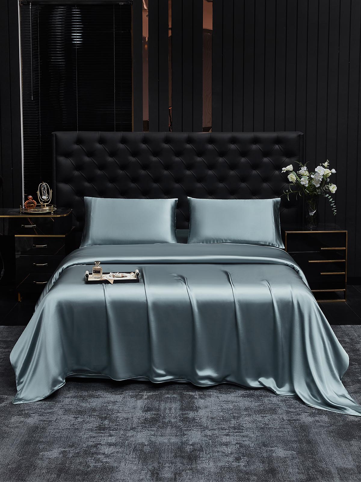 [Grijsachtig Blauw] SilkSilky-NL 22Momme Bedding Set 001