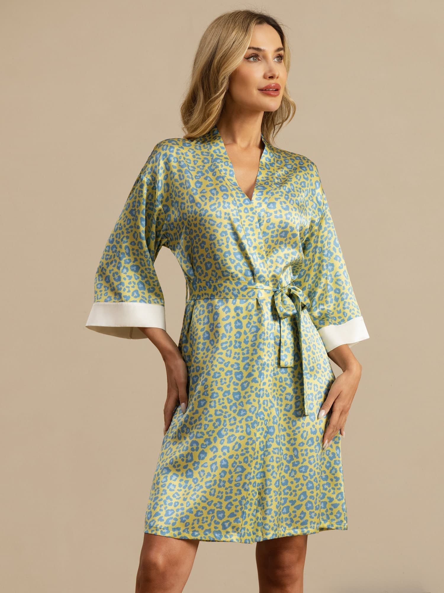 [Groene Luipaard] SilkSilky-NL 19Momme 3/4 Mouw Dames Kamerjas 004