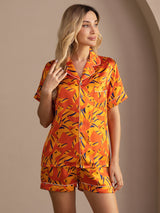 [Oranje Hond] SilkSilky-NL Short Sleeve Lapel Collar Dames Pyjama Set 005