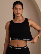 [Zwart] SilkSilky-NL Sleeveless Crew Neck Cami-Top 003