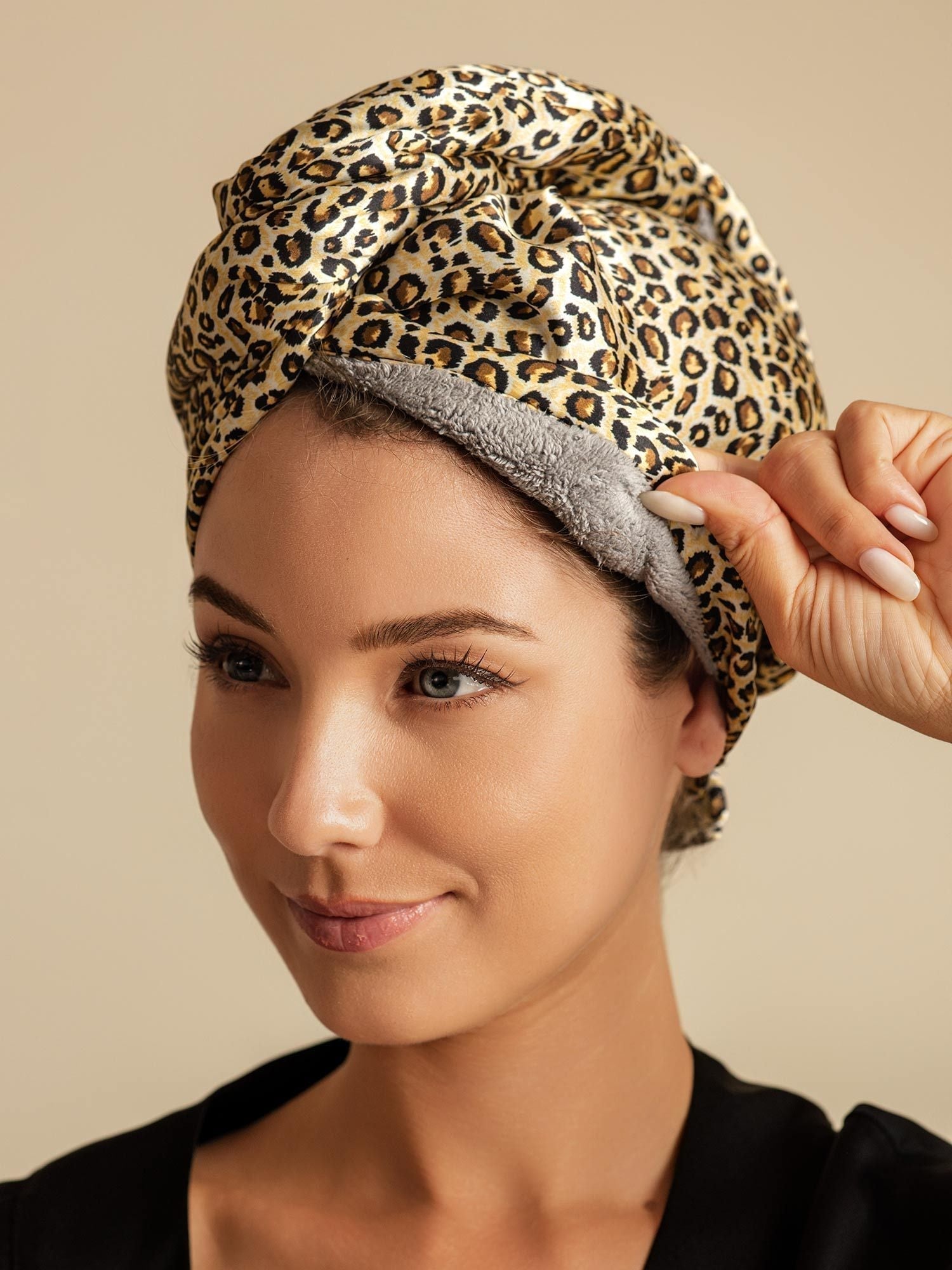 [Leopard] SilkSilky-NL Zijde Hair Towel Wrap 003,