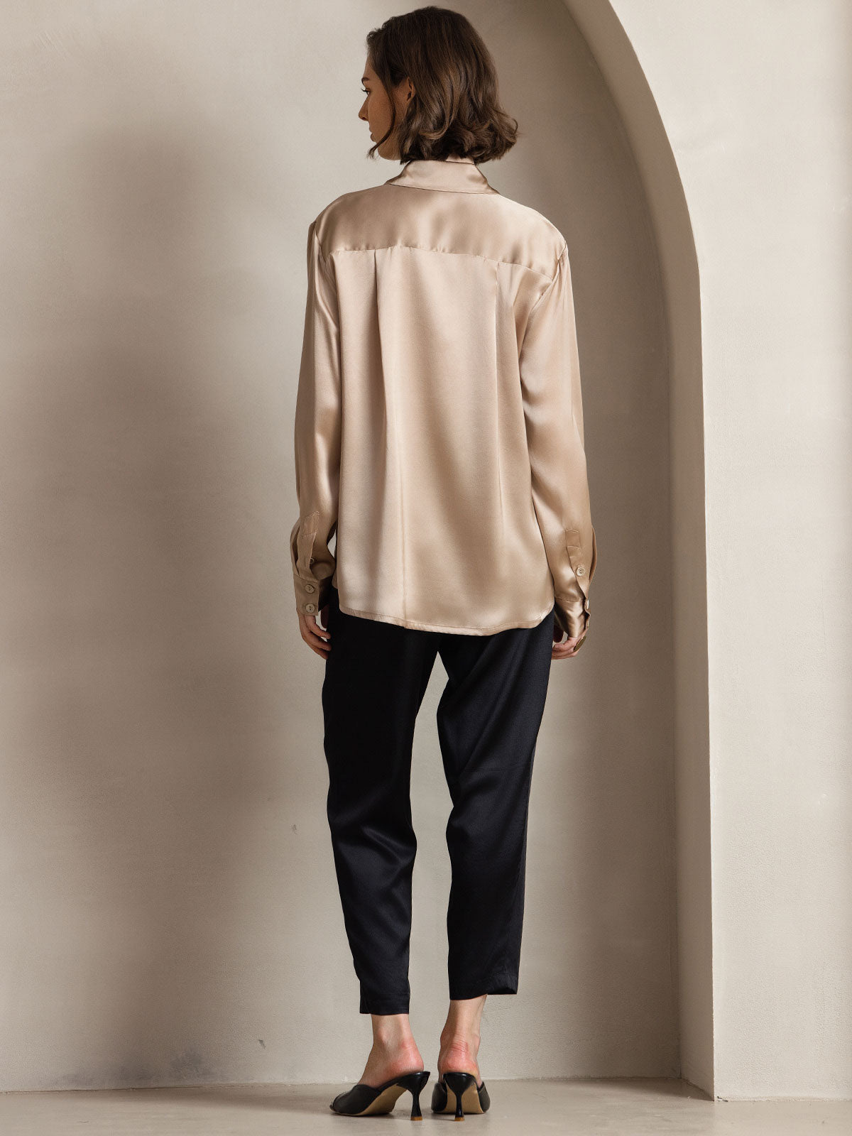 [Champagne] SilkSilky-NL Long Sleeve Lapel Collar Dames Blouse 002