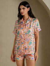 [Roze Fauna] SilkSilky-NL Short Sleeve Notch Collar Dames Pyjama Set 001