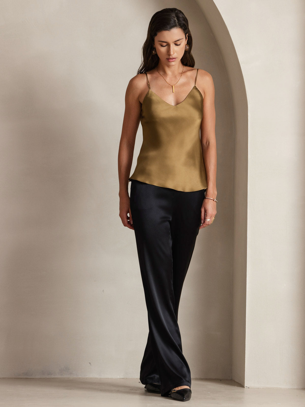 [Koffie] SilkSilky-NL V-Hals Cami-Top 003