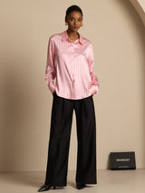 [Roze Streep] SilkSilky-NL Long Sleeve Lapel Collar Dames Blouse 011