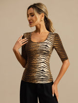 [Tijger] SilkSilky-NL Halve Mouw Diepe Ronde Hals Dames T-Shirt 003
