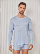[Lichtblauw] SilkSilky-NL Lange Mouw Ronde Hals Heren T-Shirt 001