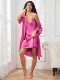 SilkSilky NL Pure Silk 3/4 Mouw Nightgown&Robe Set RodeRoos 004