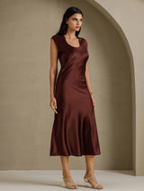 [Koffie] SilkSilky-NL Cap Sleeve Jurk 006