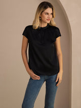 [Zwart] SilkSilky-NL Short Sleeve Split Blouse 003