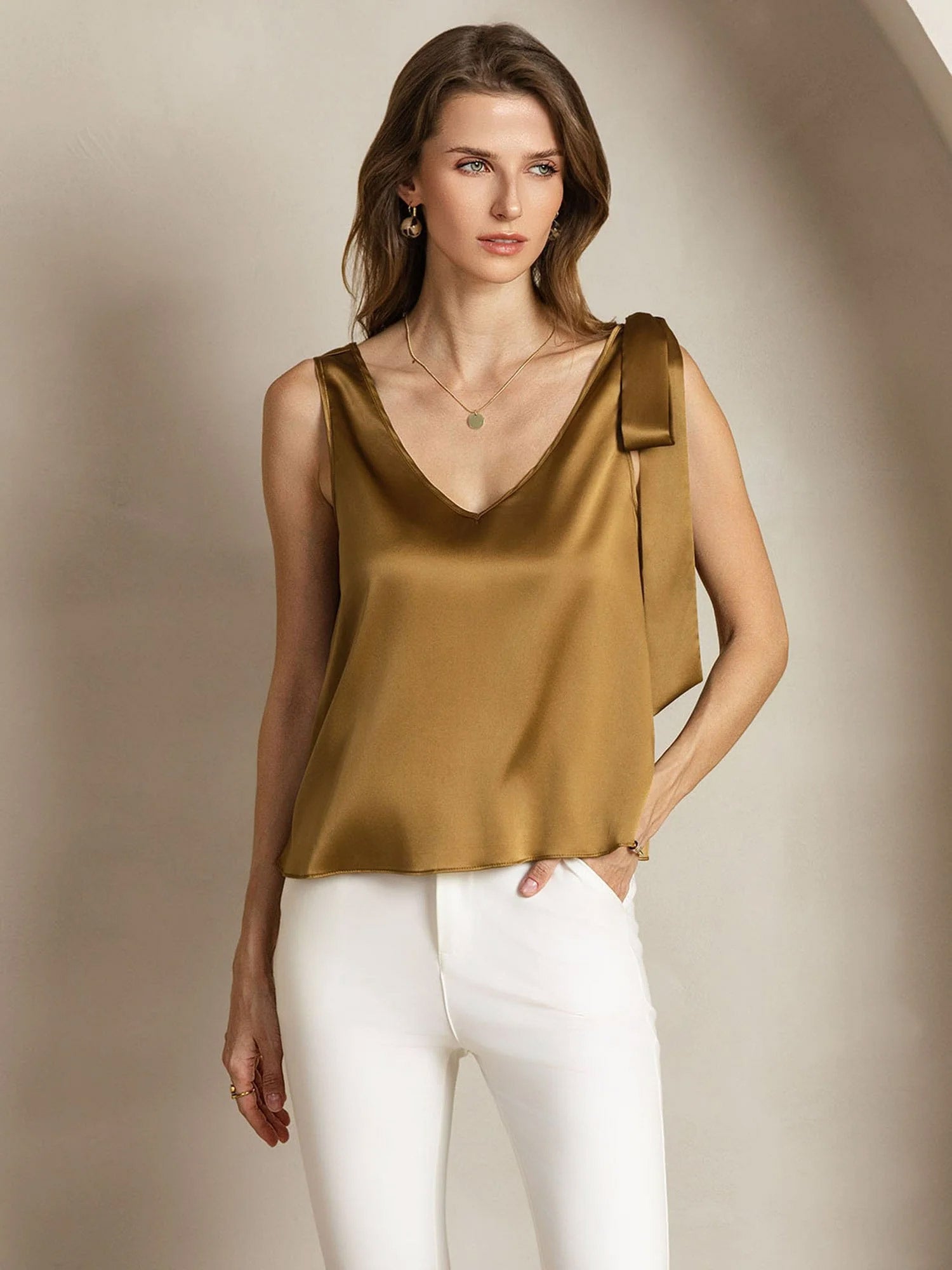 [Brons] SilkSilky-NL 19Momme Zijde Womens T-Shirt 006