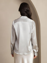 [Lichtgrijs] SilkSilky-NL Long Sleeve Lapel Collar Dames Blouse 002