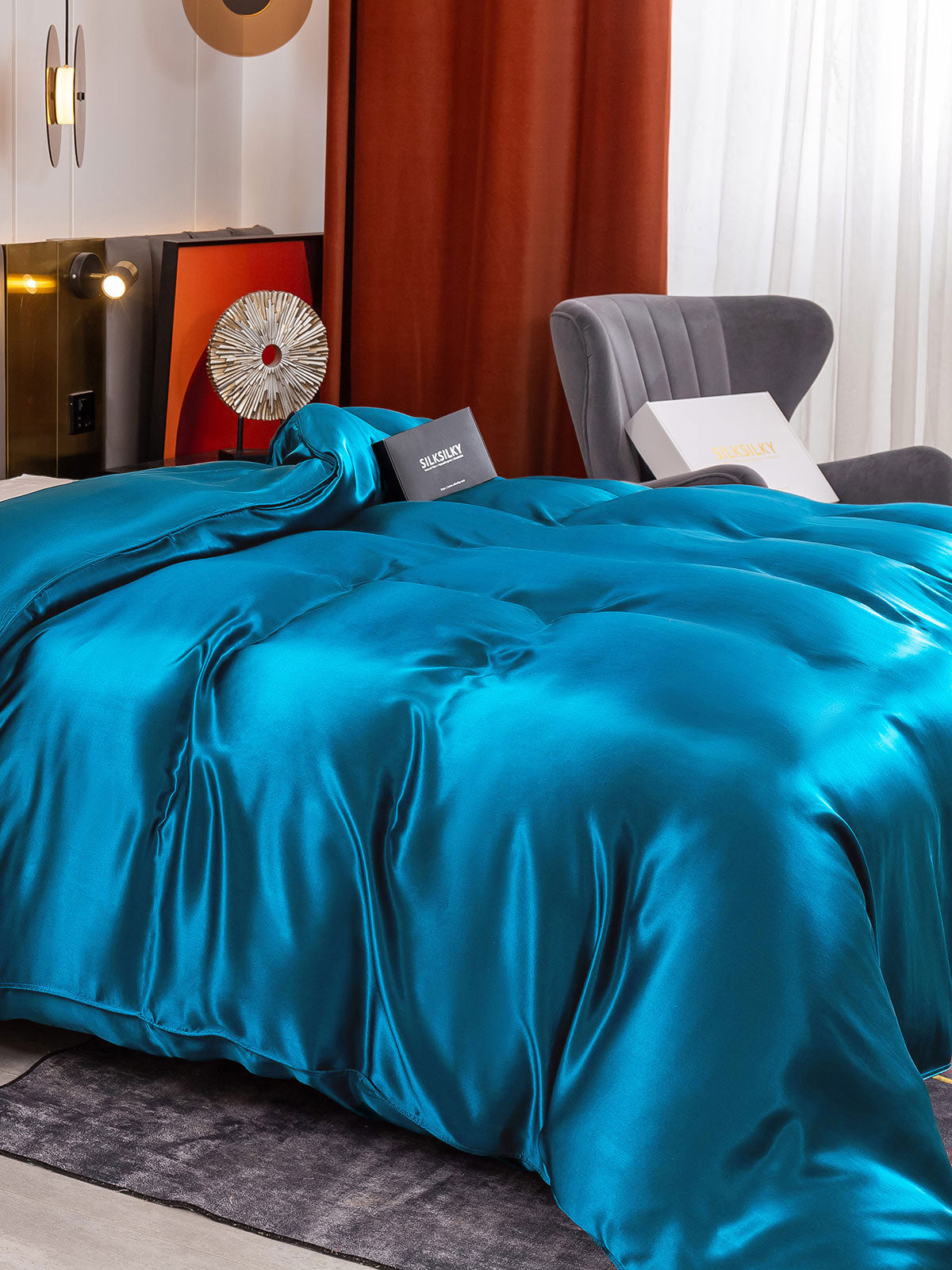 SilkSilky NL 19Momme Pure Silk Duvet Cover Koningsblauw 004