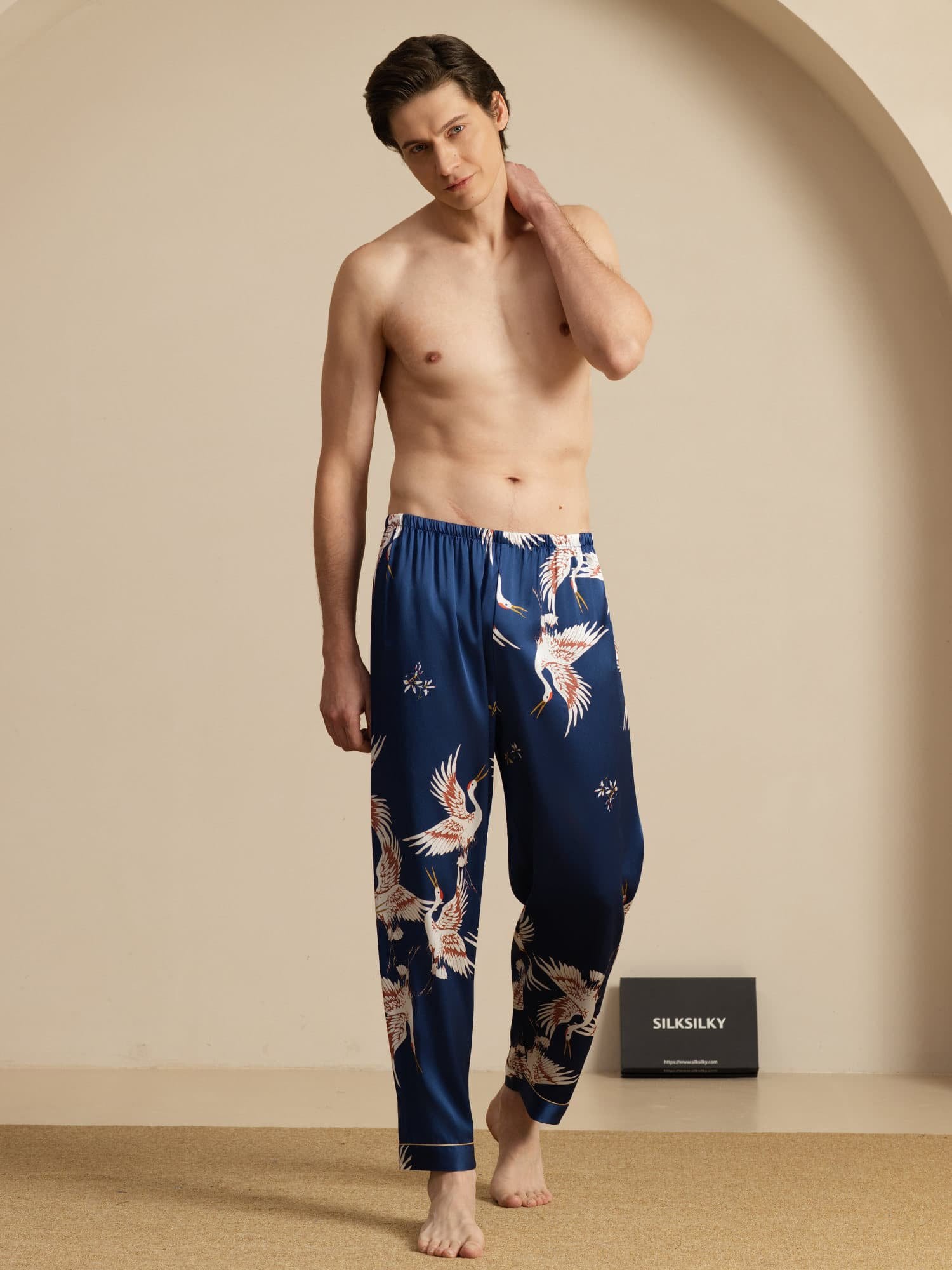 [Donkerblauw] SilkSilky-NL 19Momme Mens Sleep Bottoms 007
