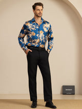 [Navy Draak] SilkSilky-NL Long Sleeve Lapel Collar Heren Shirt 008