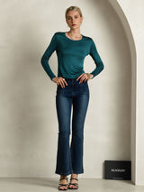 [Posy Groen] SilkSilky-NL Lange Mouw Ronde Hals Dames T-Shirt 006