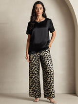 [Multi] SilkSilky-NL Pure Silk Korte Mouw Ronde Hals Dames Pyjama Set 001