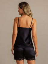 [Zwart] SilkSilky-NL Spaghetti Strap V Neck Cami-Set 002