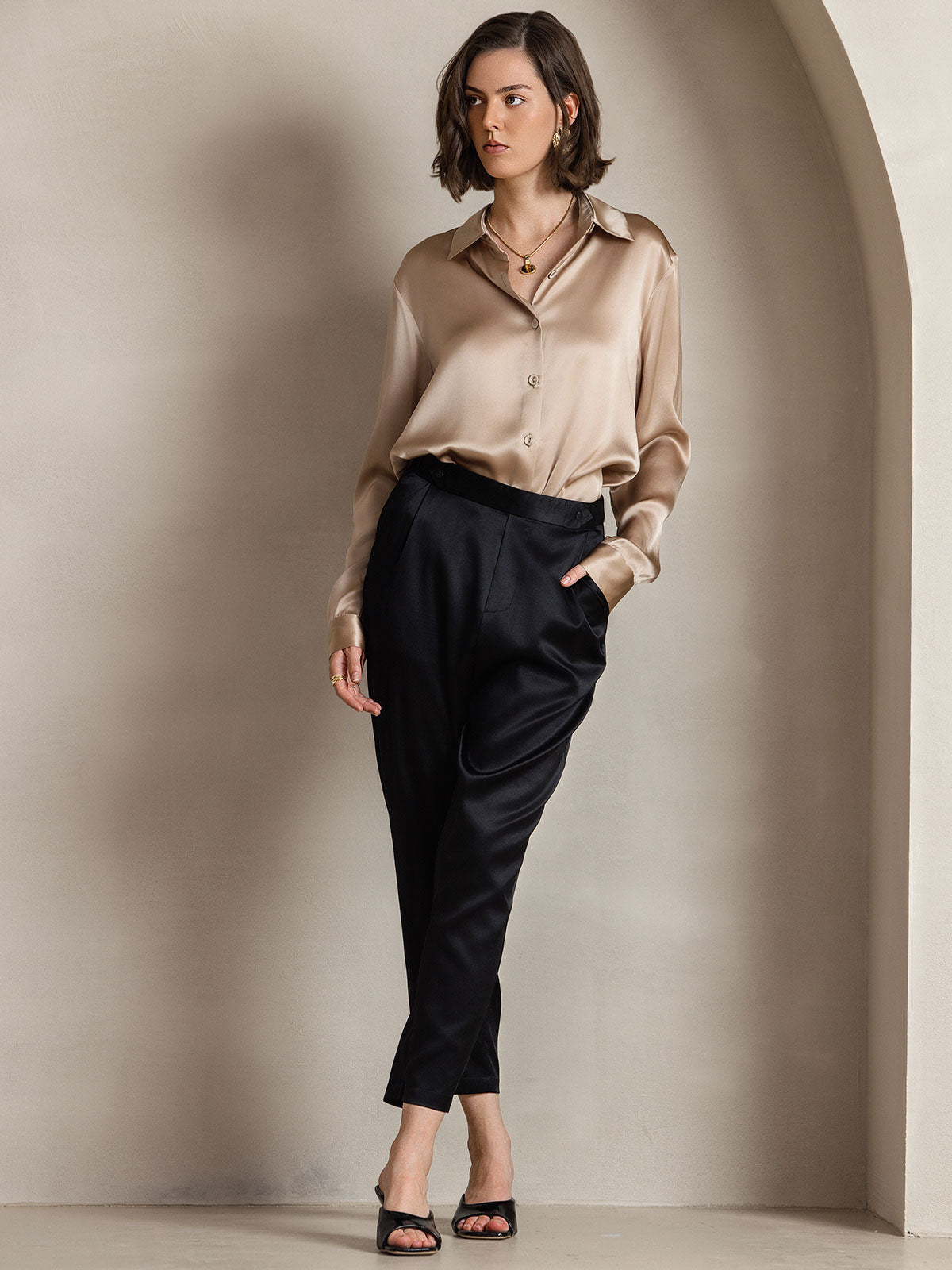 [Champagne] SilkSilky-NL Zijde Kraag Dames Blouse 009