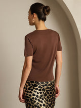[Koffie] SilkSilky-NL Short Sleeve V Neck Dames T-Shirt 002