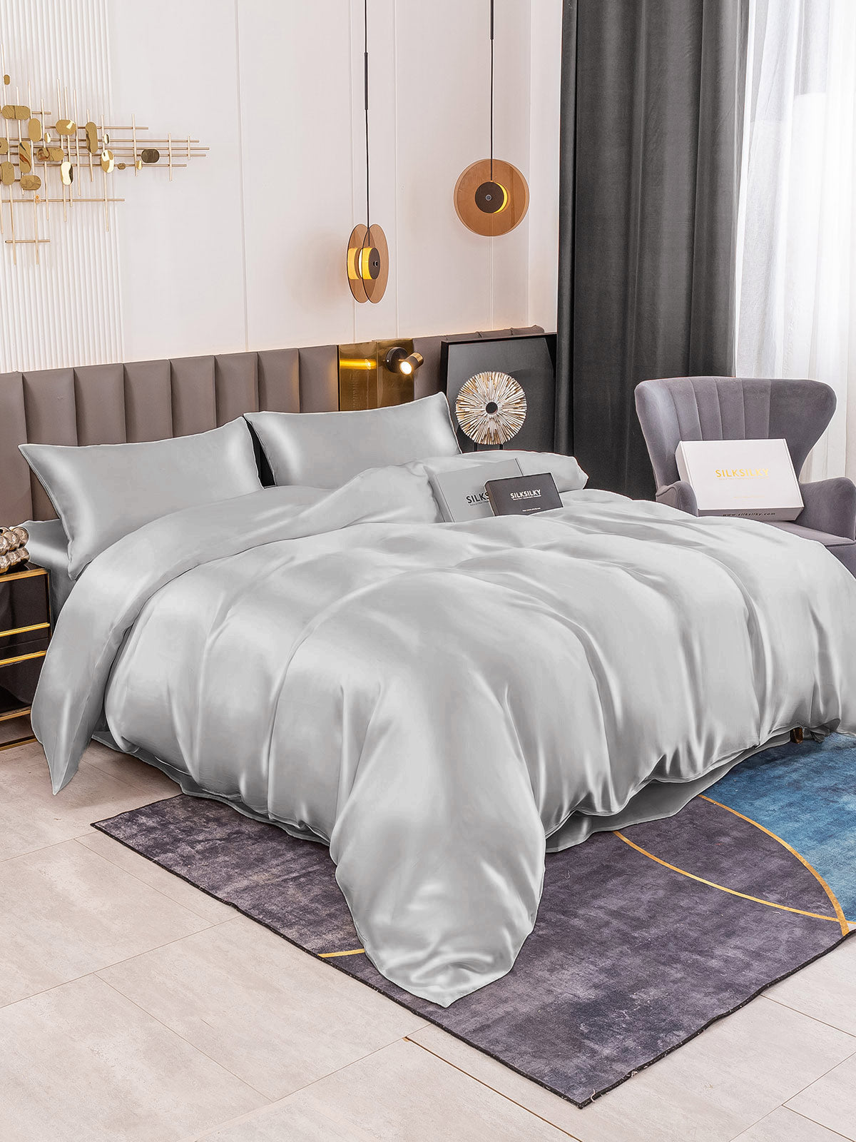 SilkSilky NL 19Momme Pure Silk Bedding Set Zilver 001