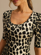 [Leopard] SilkSilky-NL Halve Mouw Diepe Ronde Hals Dames T-Shirt 006