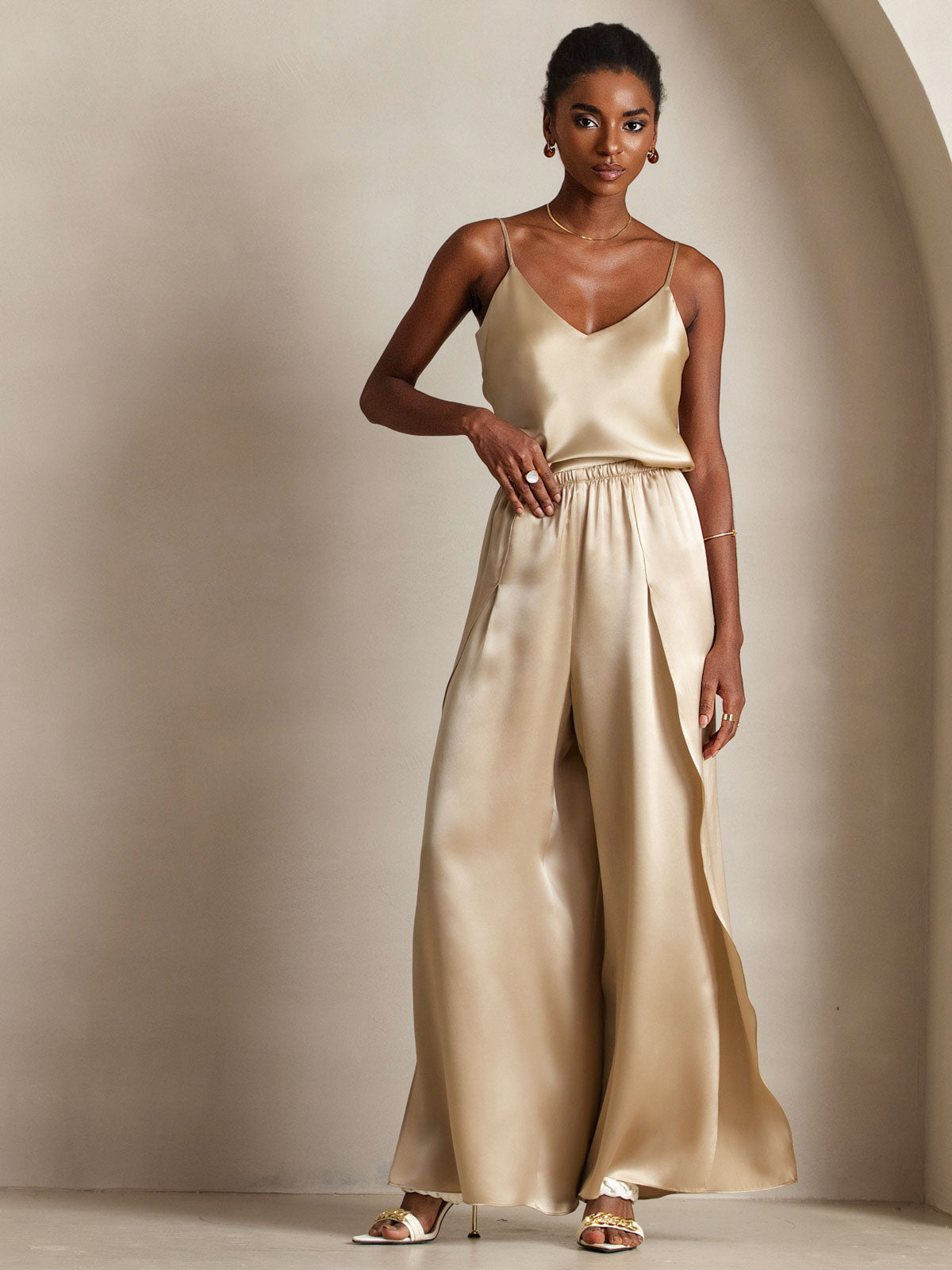 [Champagne] SilkSilky-NL V-Hals Cami-Top 004